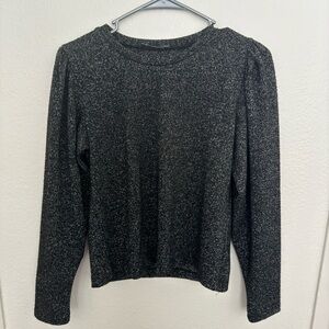 Zara Black Silver Metallic Long Sleeve Top Sz M
